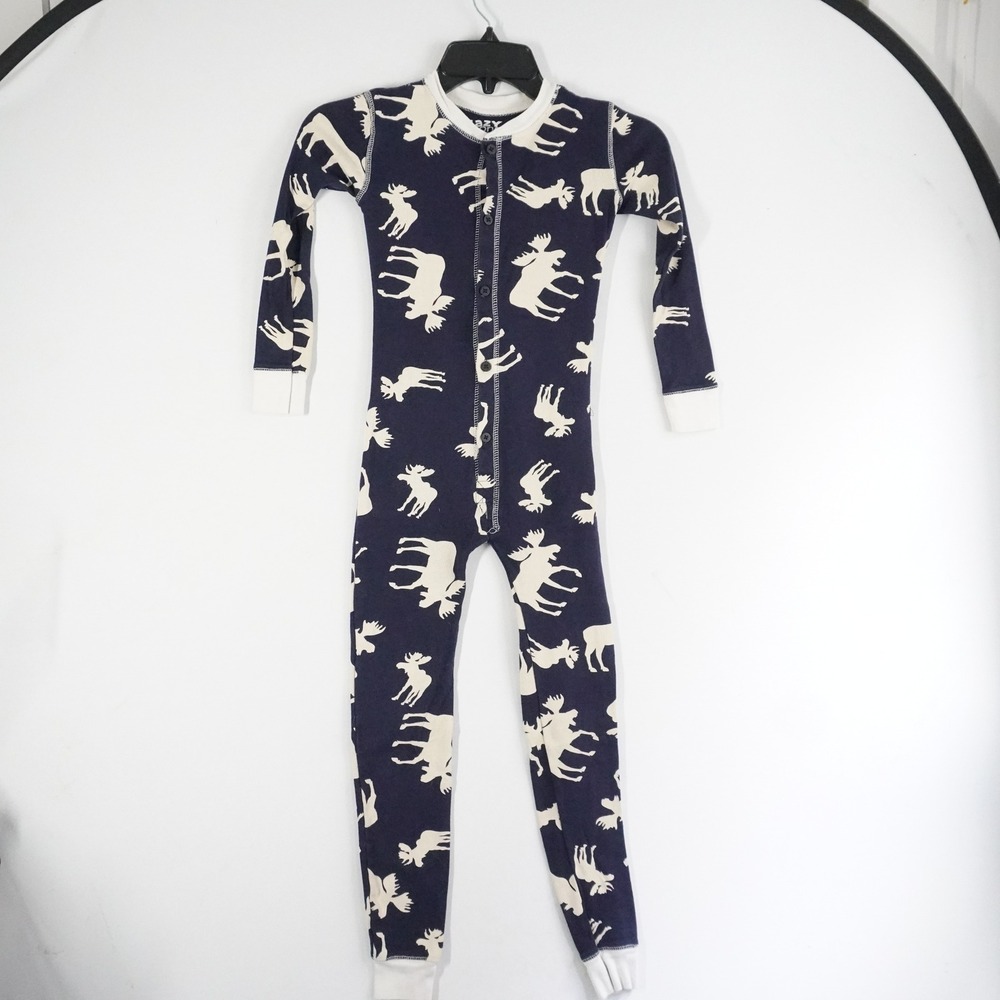 Lazy One Kids Size 6T Navy Moose‎ Print Cotton Pajama Union Suit Snug Fit